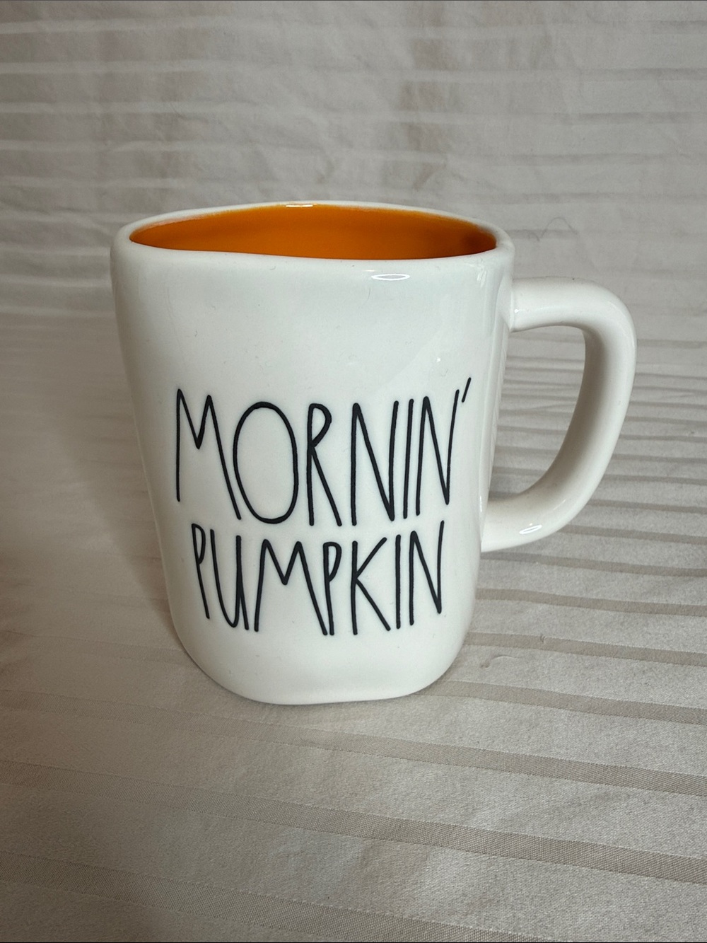 Rae Dunn White Ceramic Mug with Orange Interior 'Mornin' Pumpkin'